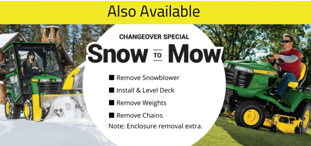 ■ Remove Snowblower ■ Install & Level Deck ■ Remove Weights ■ Remove Chains Note Enclosure removal extra- (3)